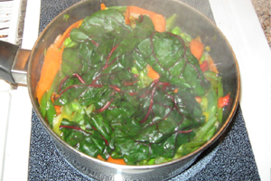 Antioxidants.. Steamed Organic Chard, Kale, Onion, Bell Peppers Carrots, Garlic